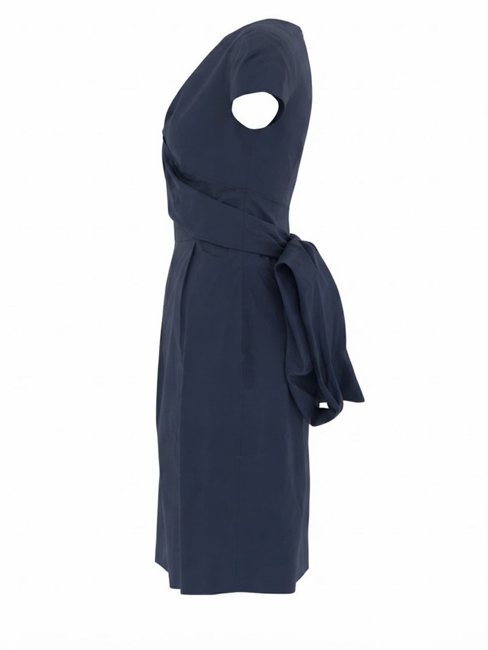 Stunning Prada Short-Sleeve Sheath Silk Cocktail Dress with Draped Bow Accent